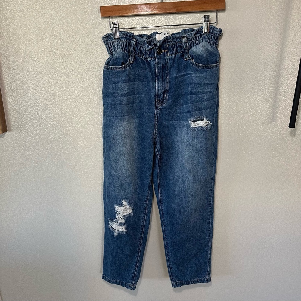 KanCan Ultra High Rise Paperbag Boyfriend Distressed Jeans in Blue, 7/27 - Picture 2 of 6